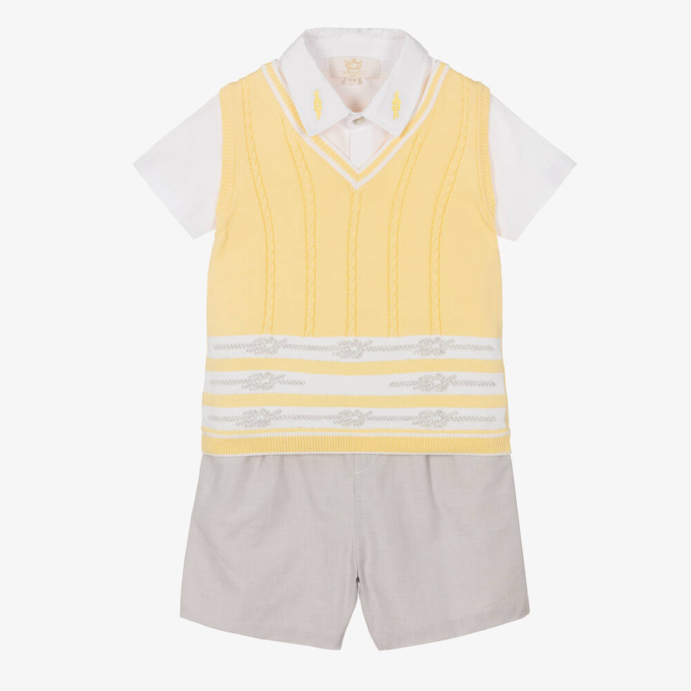Caramelo Kids - Желто-серый комплект с шортами в морском стиле | Childrensalon