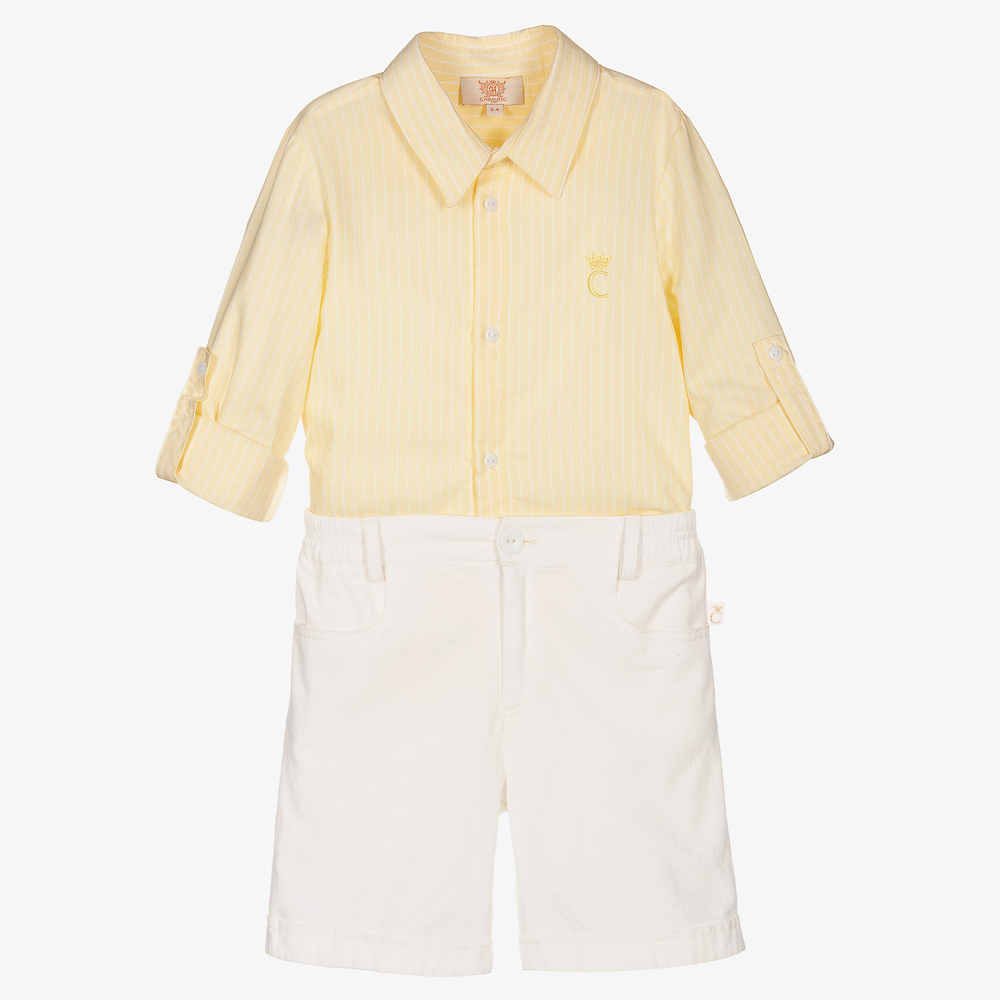 Caramelo Kids - Желтая рубашка и кремовые шорты для мальчиков | Childrensalon
