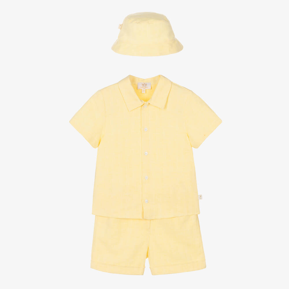 Caramelo Kids-Boys Yellow Linen & Cotton Shorts Set | Childrensalon Outlet