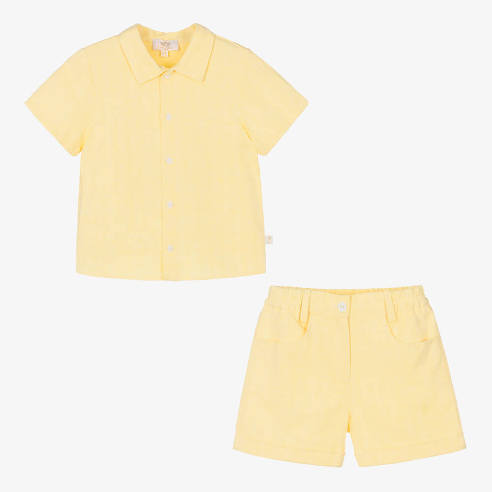 Caramelo Kids-Boys Yellow Linen & Cotton Shorts Set | Childrensalon Outlet