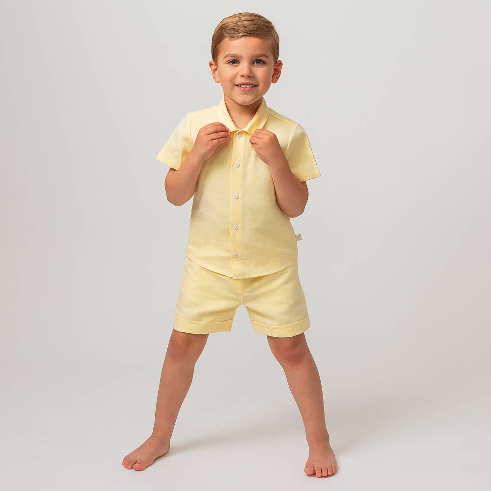 Caramelo Kids-Boys Yellow Linen & Cotton Shorts Set | Childrensalon Outlet