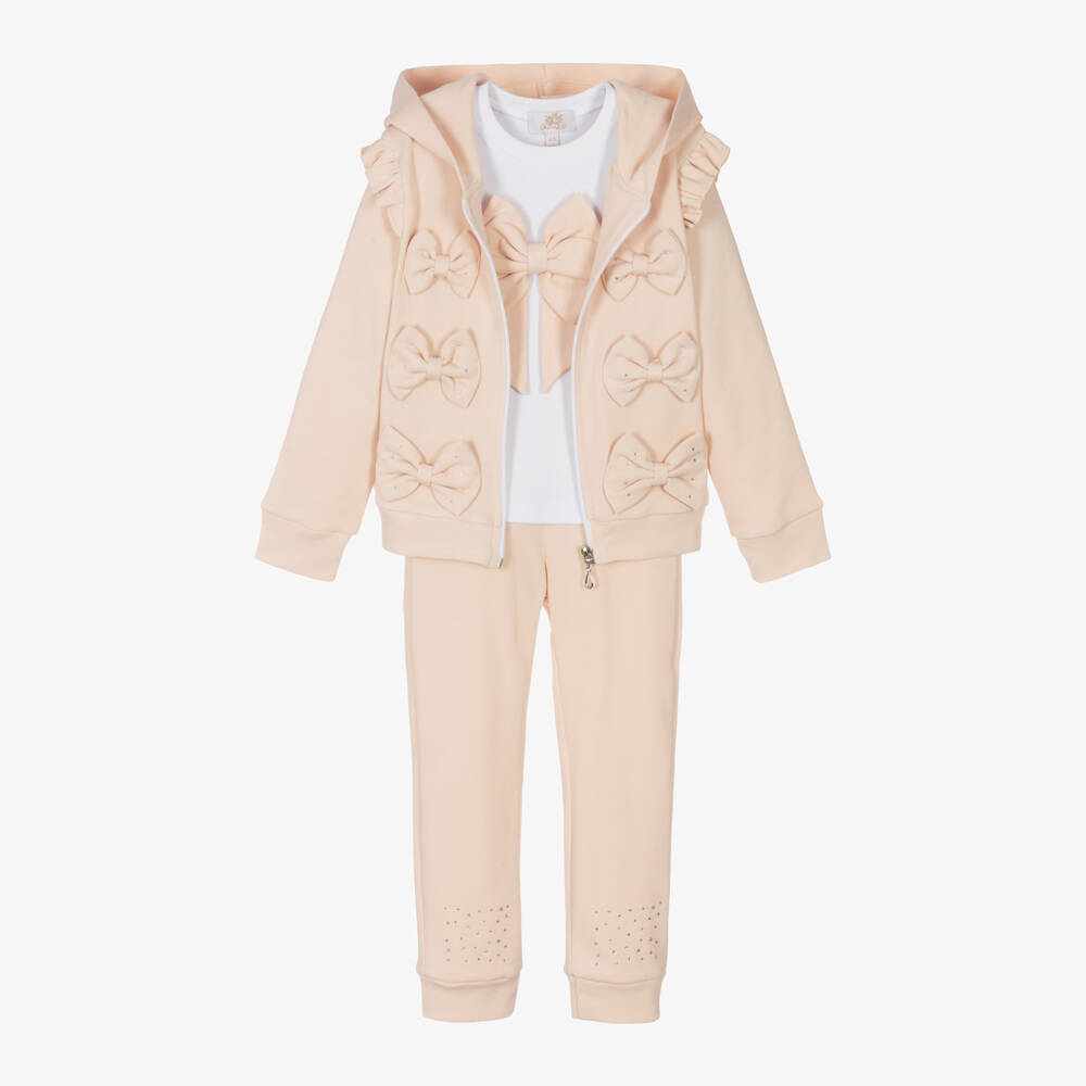 Caramelo Kids-Girls Beige Bow-Adorned Cotton Set | Childrensalon Outlet
