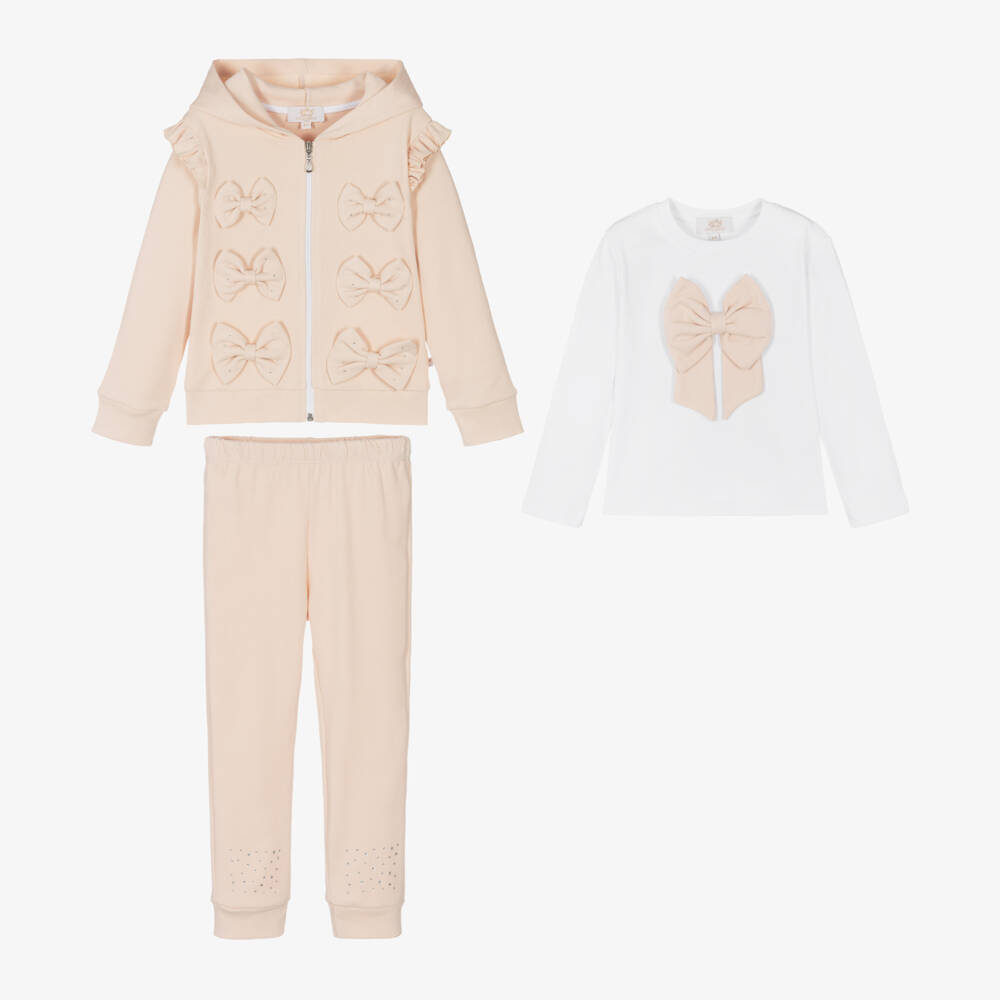 Caramelo Kids-Girls Beige Bow-Adorned Cotton Set | Childrensalon Outlet