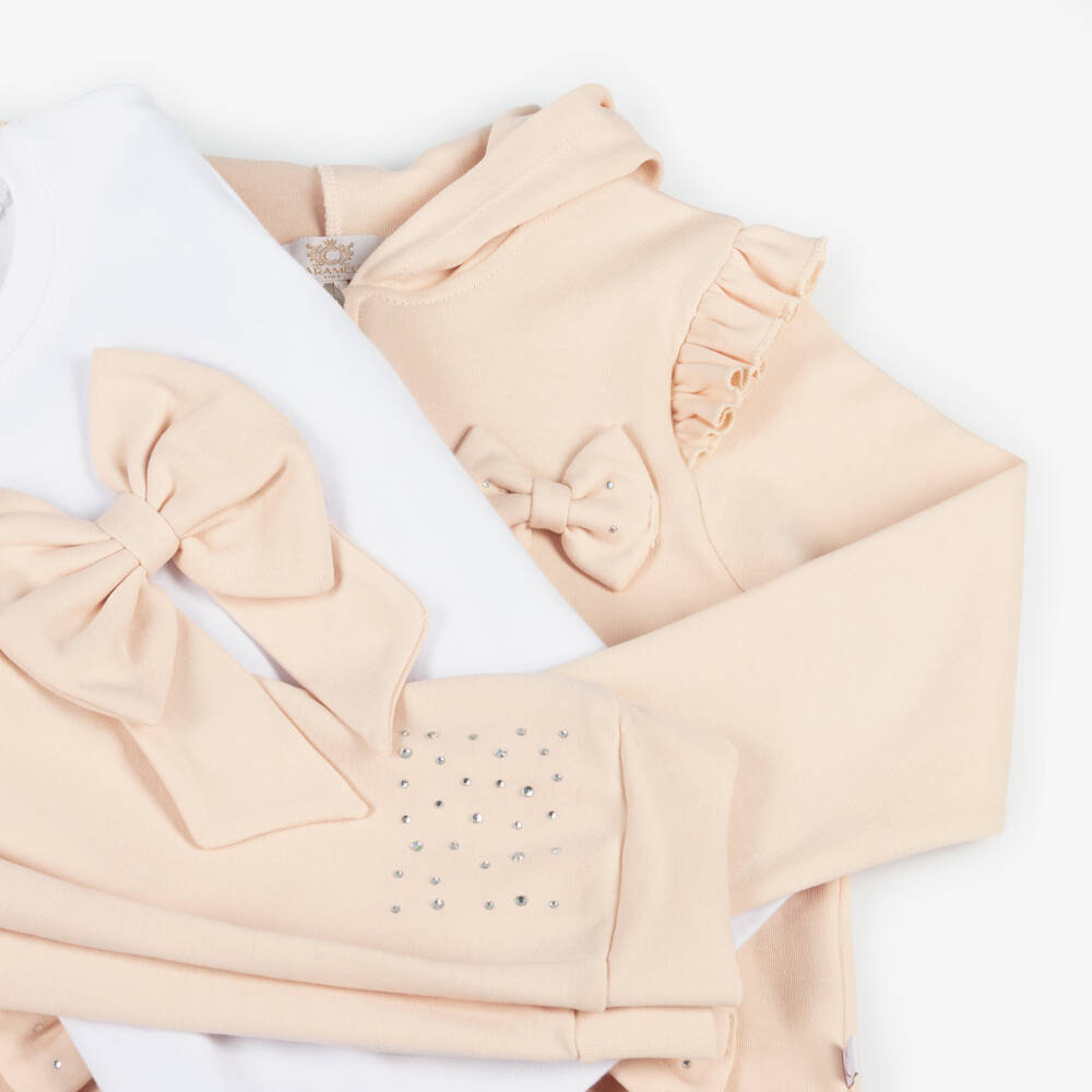 Caramelo Kids-Girls Beige Bow-Adorned Cotton Set | Childrensalon Outlet