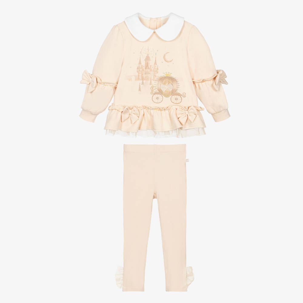 Caramelo Kids-Girls Beige Cotton Fairy Tale Castle Leggings Set | Childrensalon Outlet