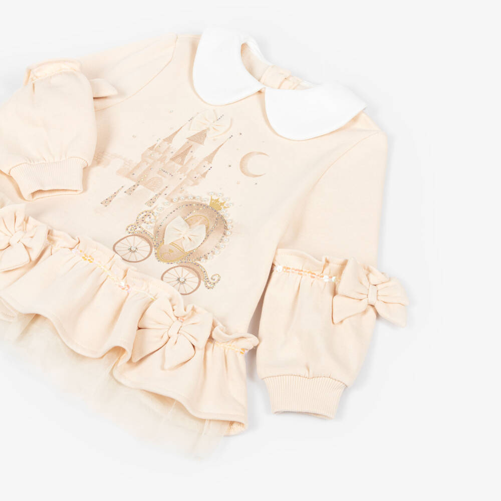 Caramelo Kids-Girls Beige Cotton Fairy Tale Castle Leggings Set | Childrensalon Outlet