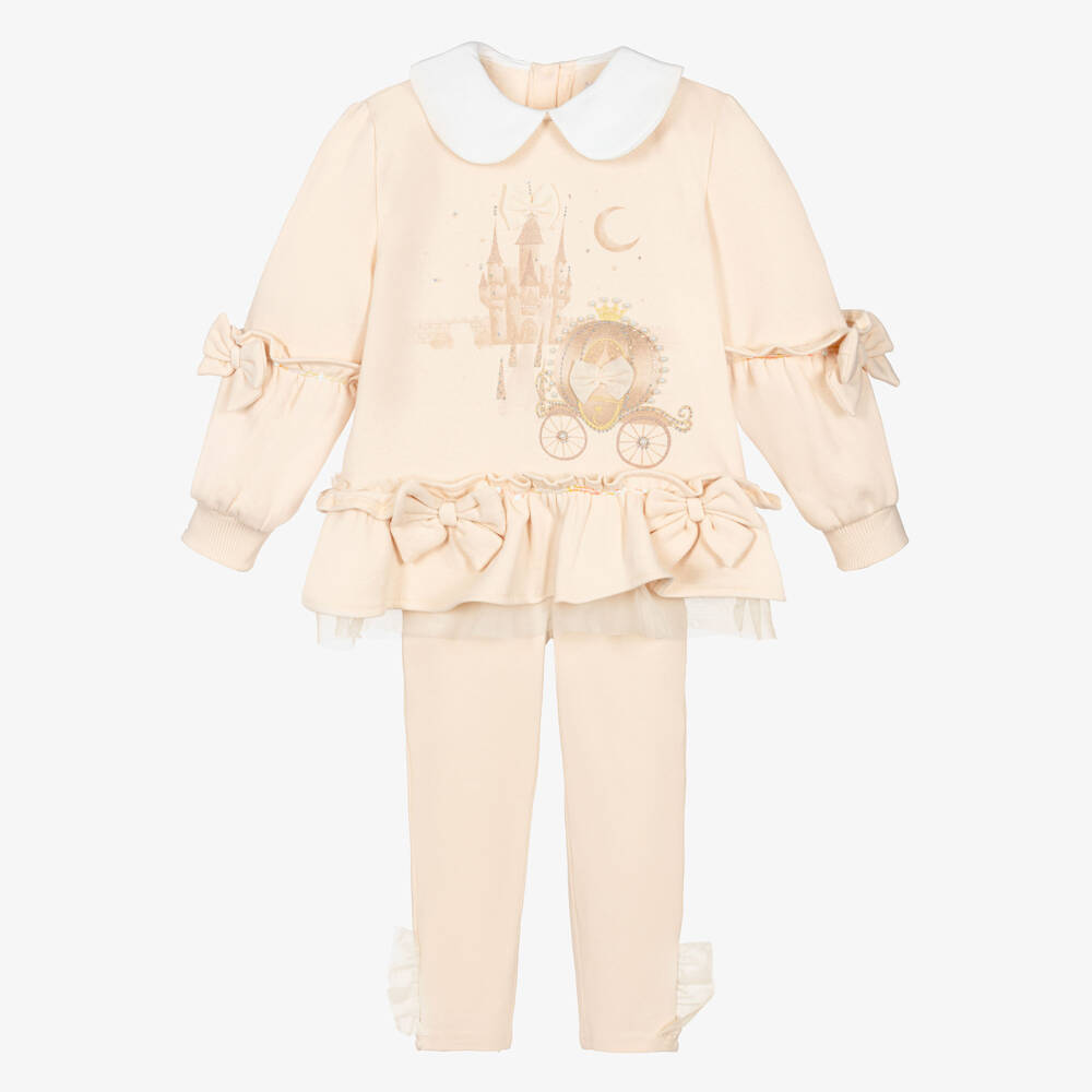 Caramelo Kids-Girls Beige Cotton Fairy Tale Castle Leggings Set | Childrensalon Outlet