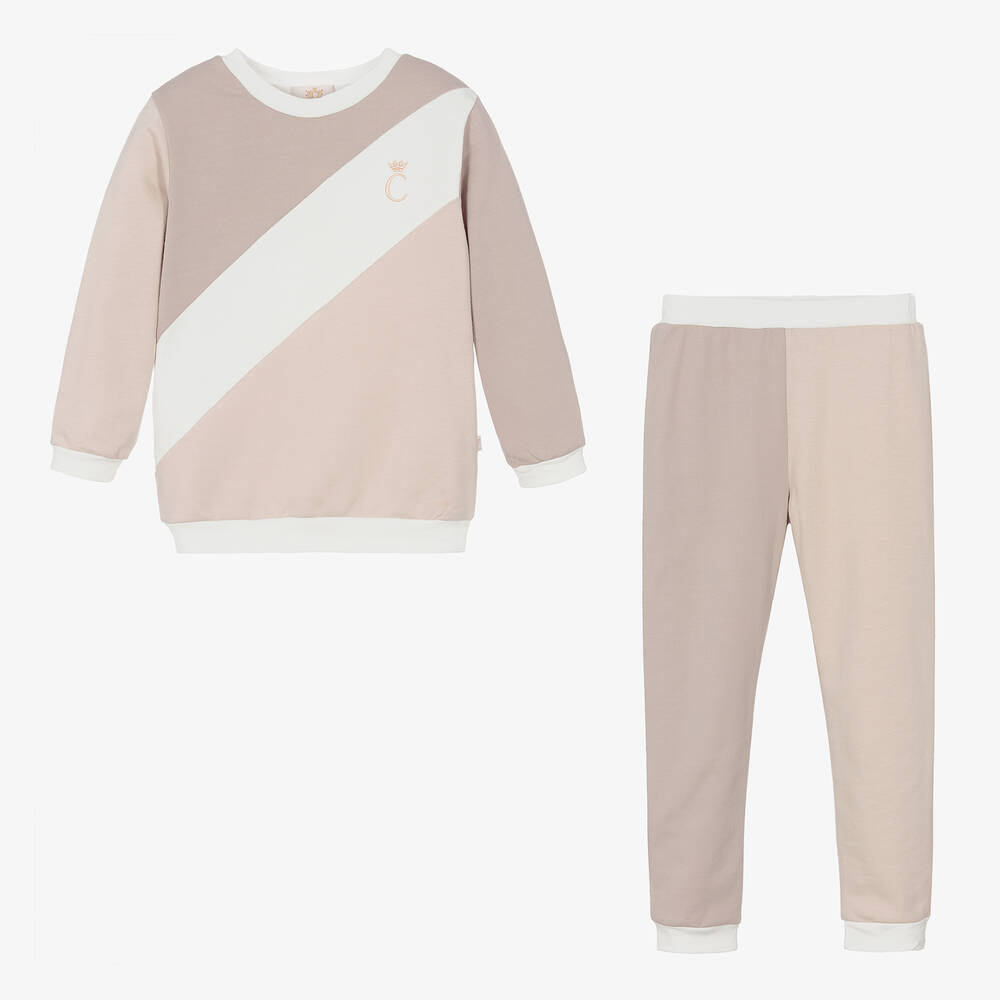 Caramelo Kids-Girls Beige Cotton Tracksuit  | Childrensalon Outlet