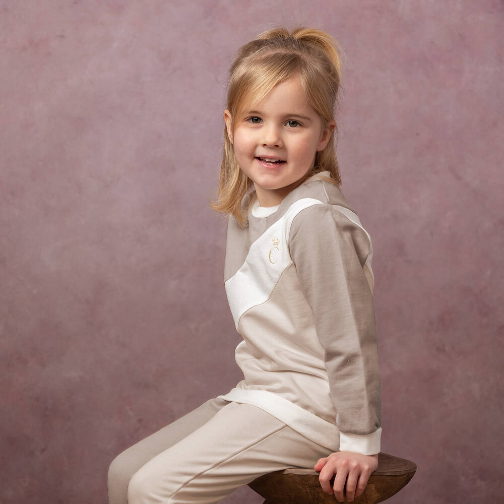 Caramelo Kids-Girls Beige Cotton Tracksuit  | Childrensalon Outlet