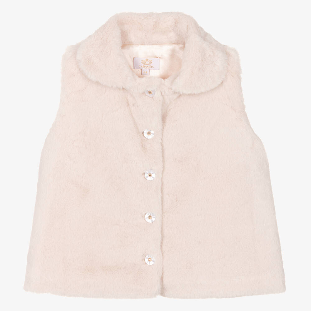 Caramelo Kids-Girls Beige Faux Fur Gilet | Childrensalon Outlet