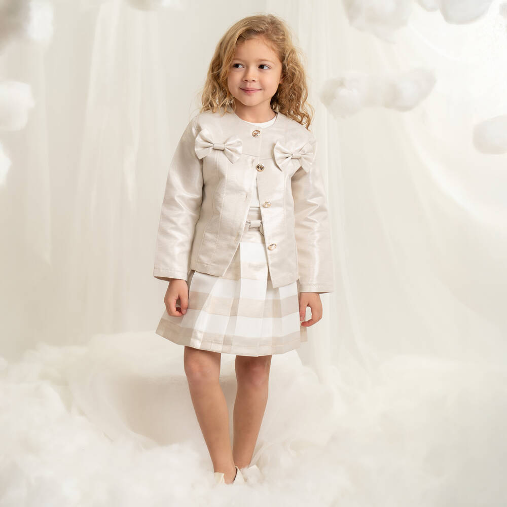 Caramelo Kids-Girls Beige & Gold Shimmer Pleated Skirt Set | Childrensalon Outlet