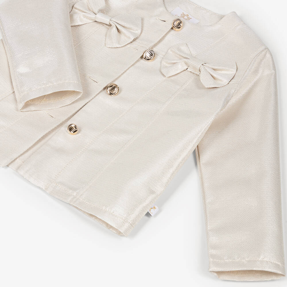 Caramelo Kids-Girls Beige & Gold Shimmer Pleated Skirt Set | Childrensalon Outlet