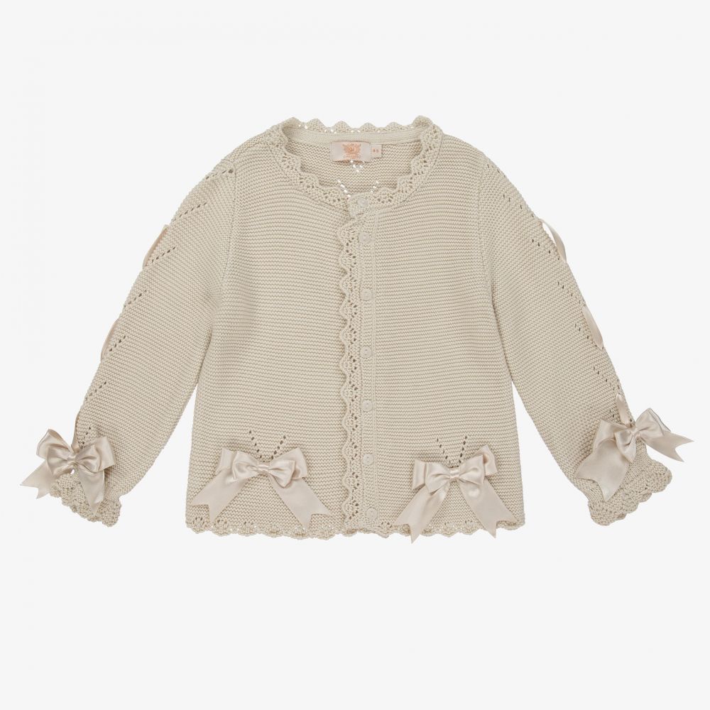 Caramelo Kids-Girls Beige Knitted Cardigan | Childrensalon Outlet