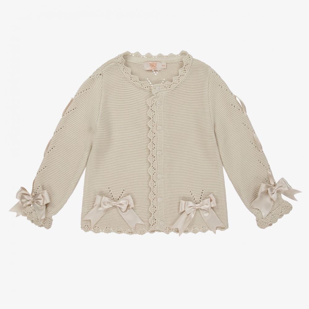 Caramelo Kids - Girls Beige Knitted Cardigan | Childrensalon