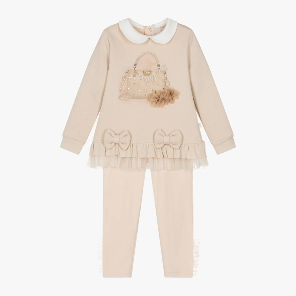 Caramelo Kids-Girls Beige Pearl Accent Leggings Set | Childrensalon Outlet