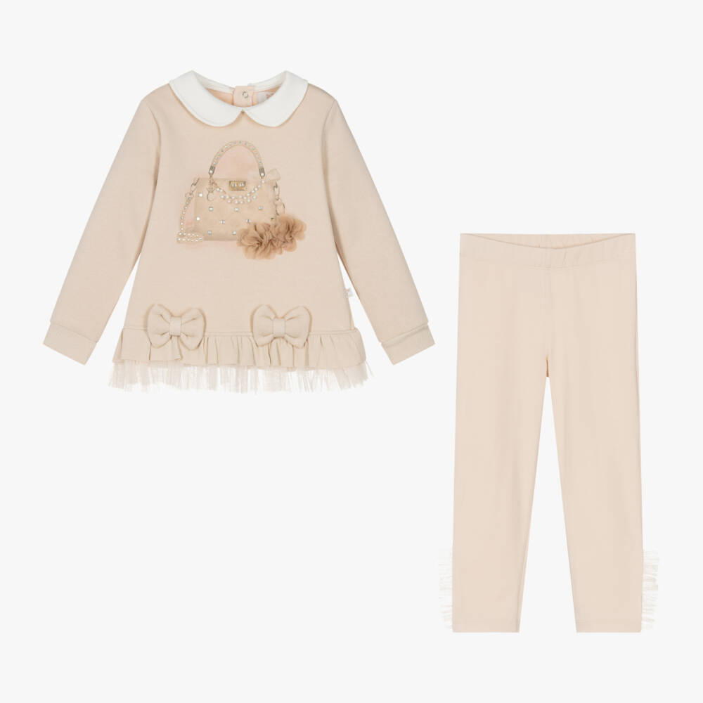 Caramelo Kids-Girls Beige Pearl Accent Leggings Set | Childrensalon Outlet