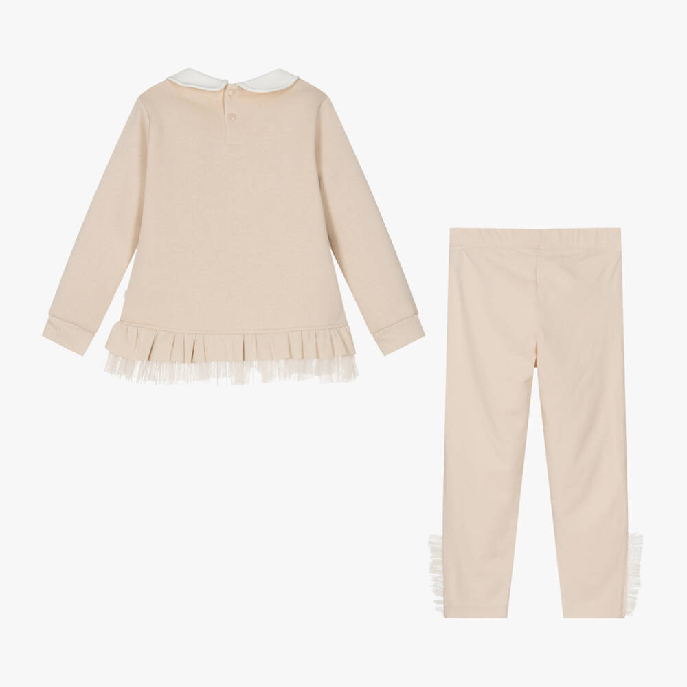 Caramelo Kids-Girls Beige Pearl Accent Leggings Set | Childrensalon Outlet