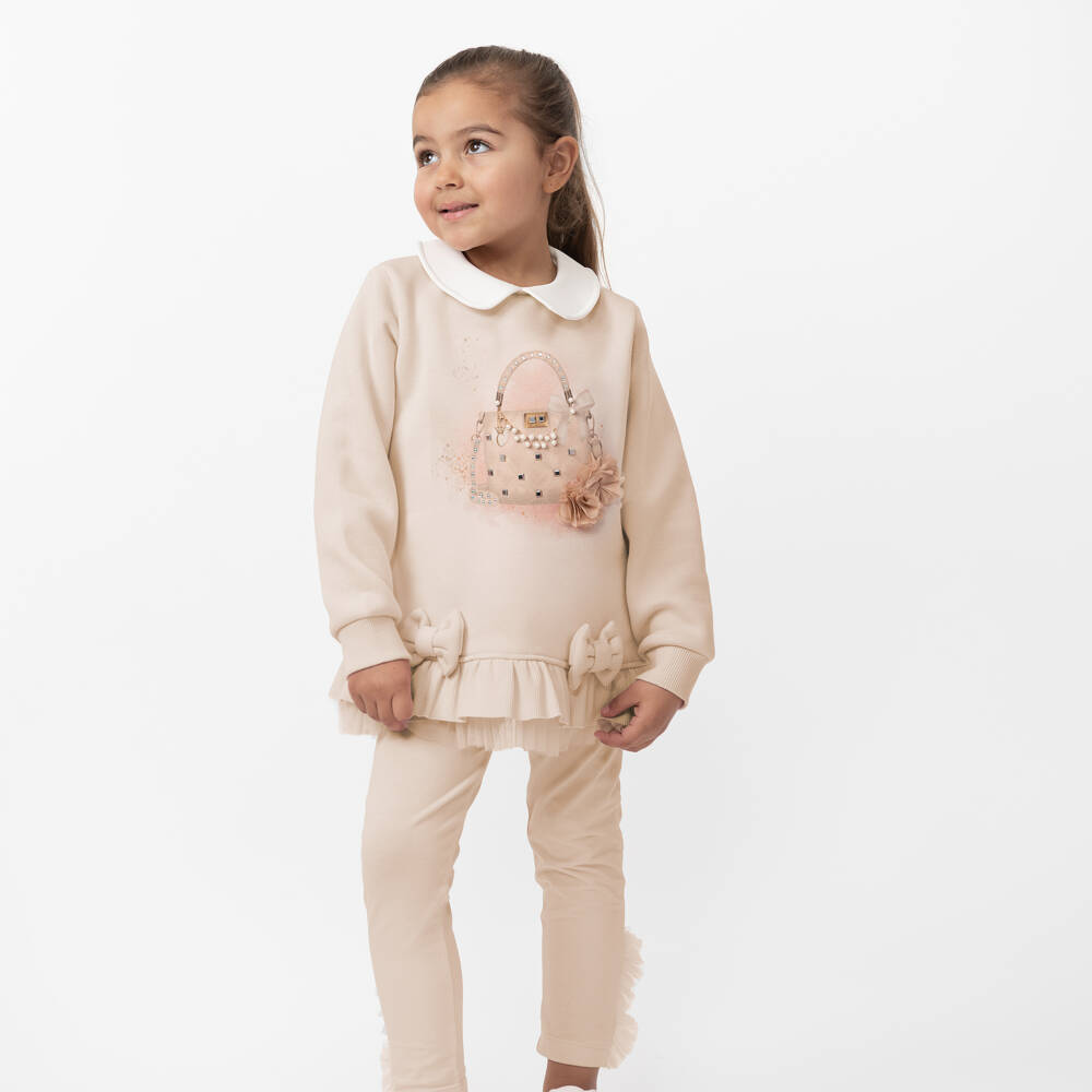 Caramelo Kids-Girls Beige Pearl Accent Leggings Set | Childrensalon Outlet