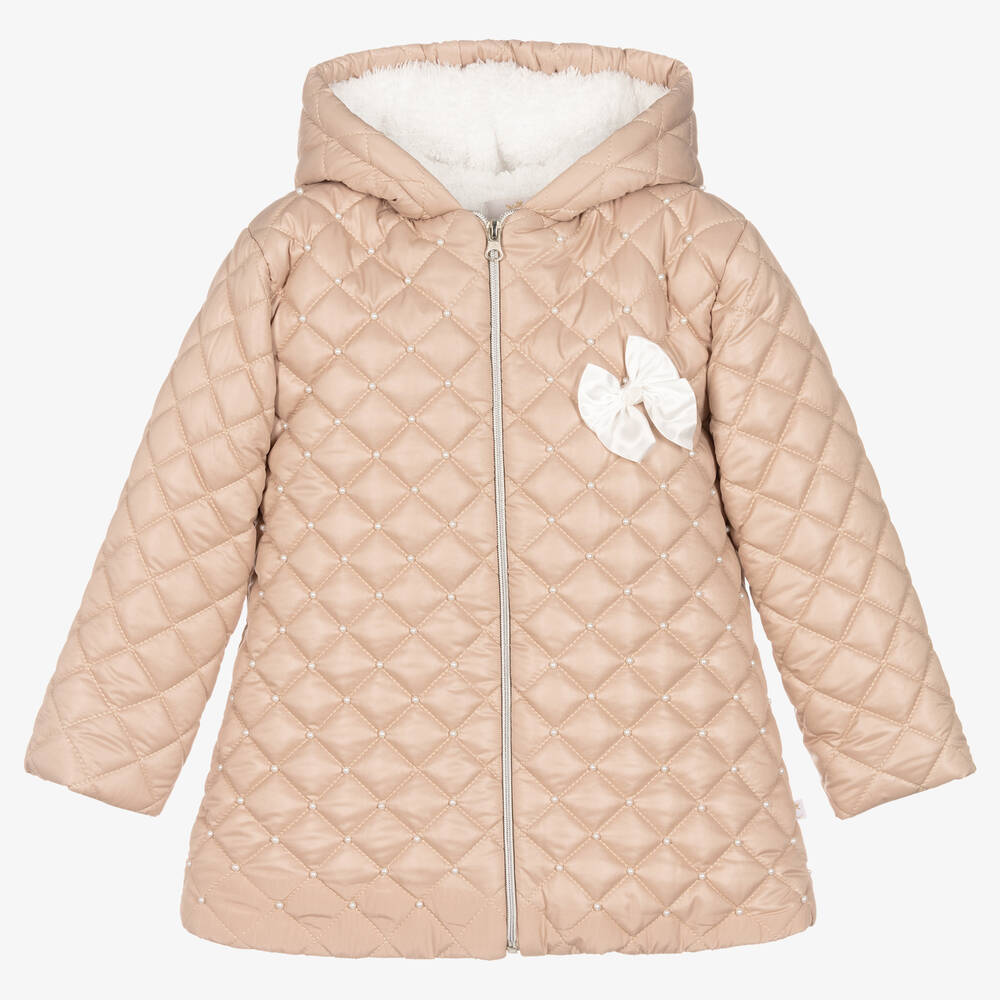 Caramelo Kids-Girls Beige Quilted Hooded Coat | Childrensalon Outlet