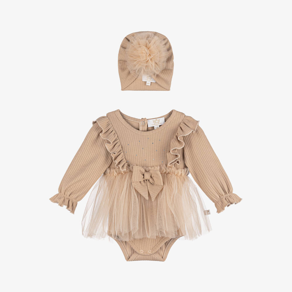 Caramelo Kids-Girls Beige Tulle Dress Ensemble | Childrensalon Outlet