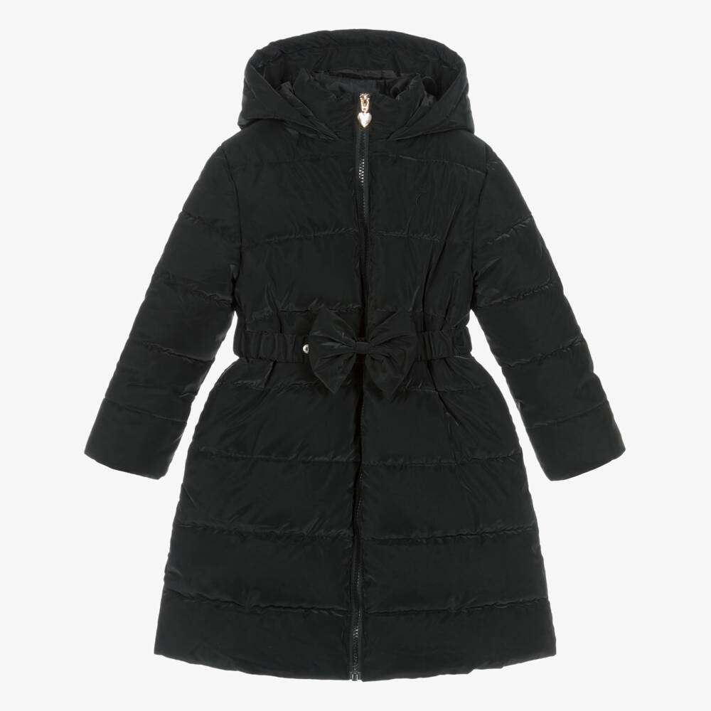 Caramelo Kids-Girls Black Bow Puffer Jacket | Childrensalon Outlet