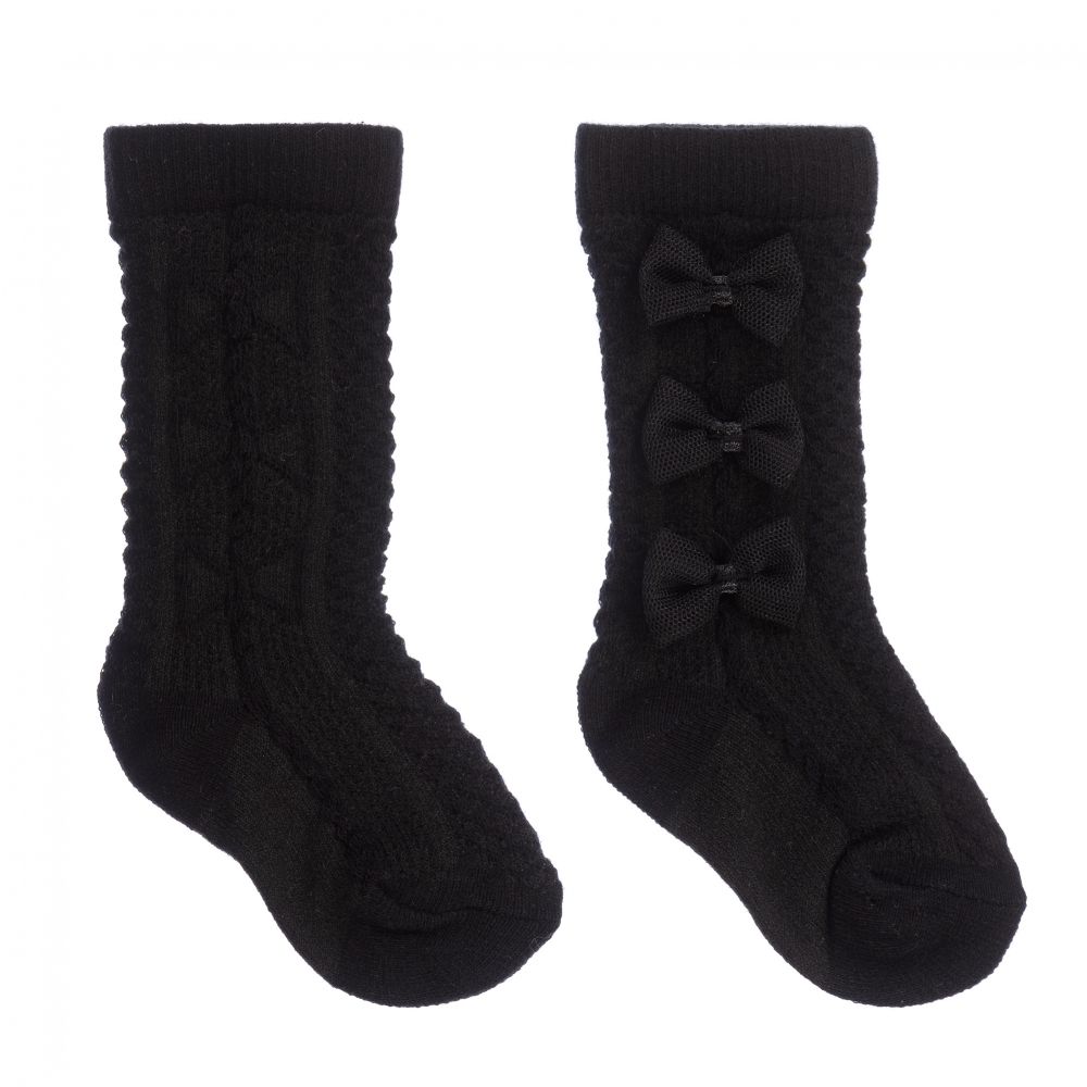 Caramelo Kids - Girls Black Cotton Socks | Childrensalon