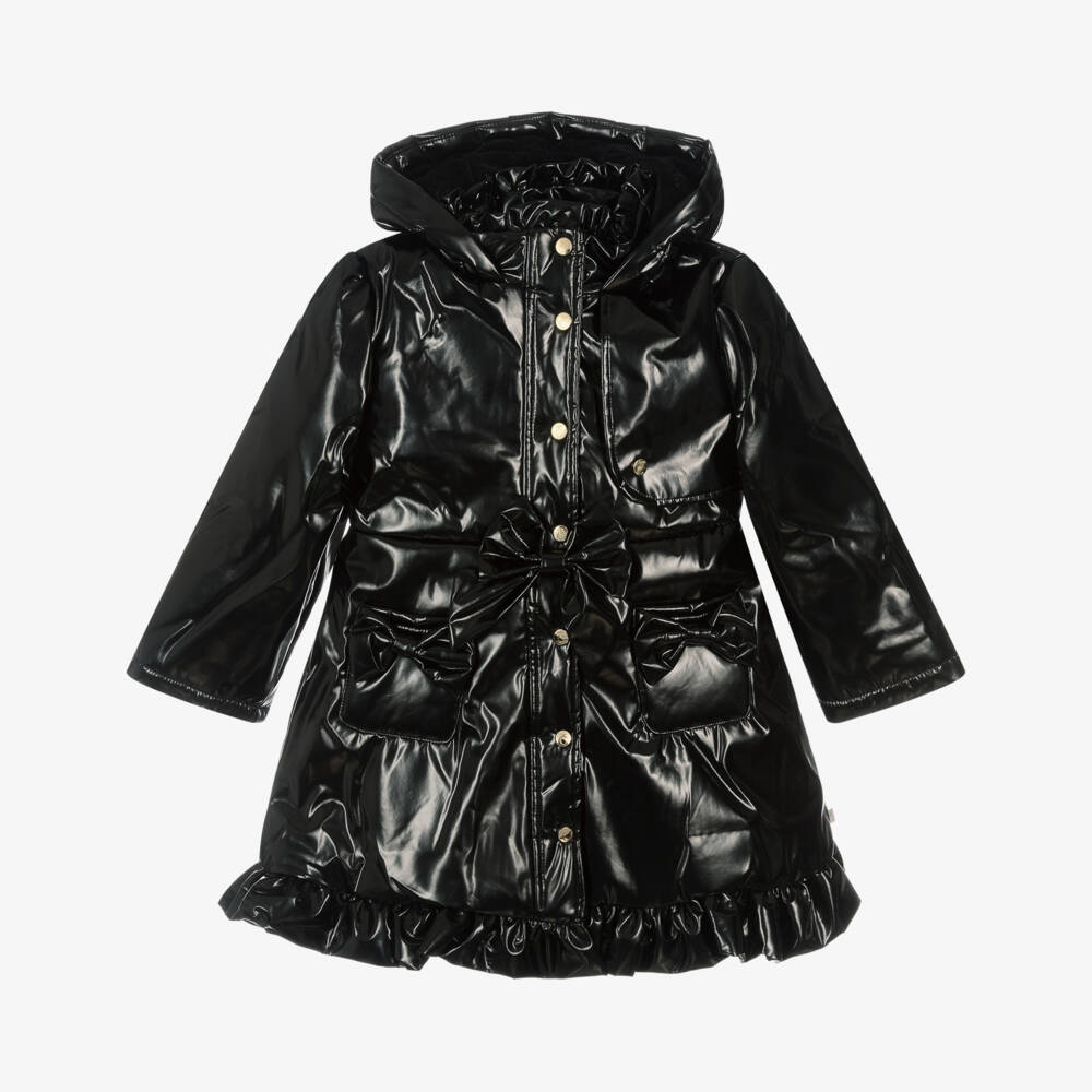 Caramelo Kids-Girls Black Hooded Raincoat with Bows & Ruffles | Childrensalon Outlet