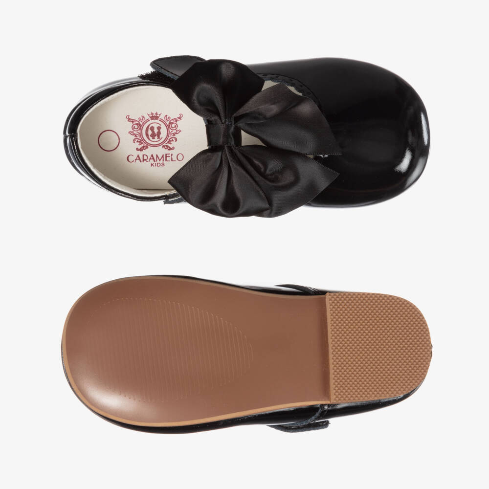 Caramelo Kids-Girls Black Patent Bow Shoes | Childrensalon Outlet