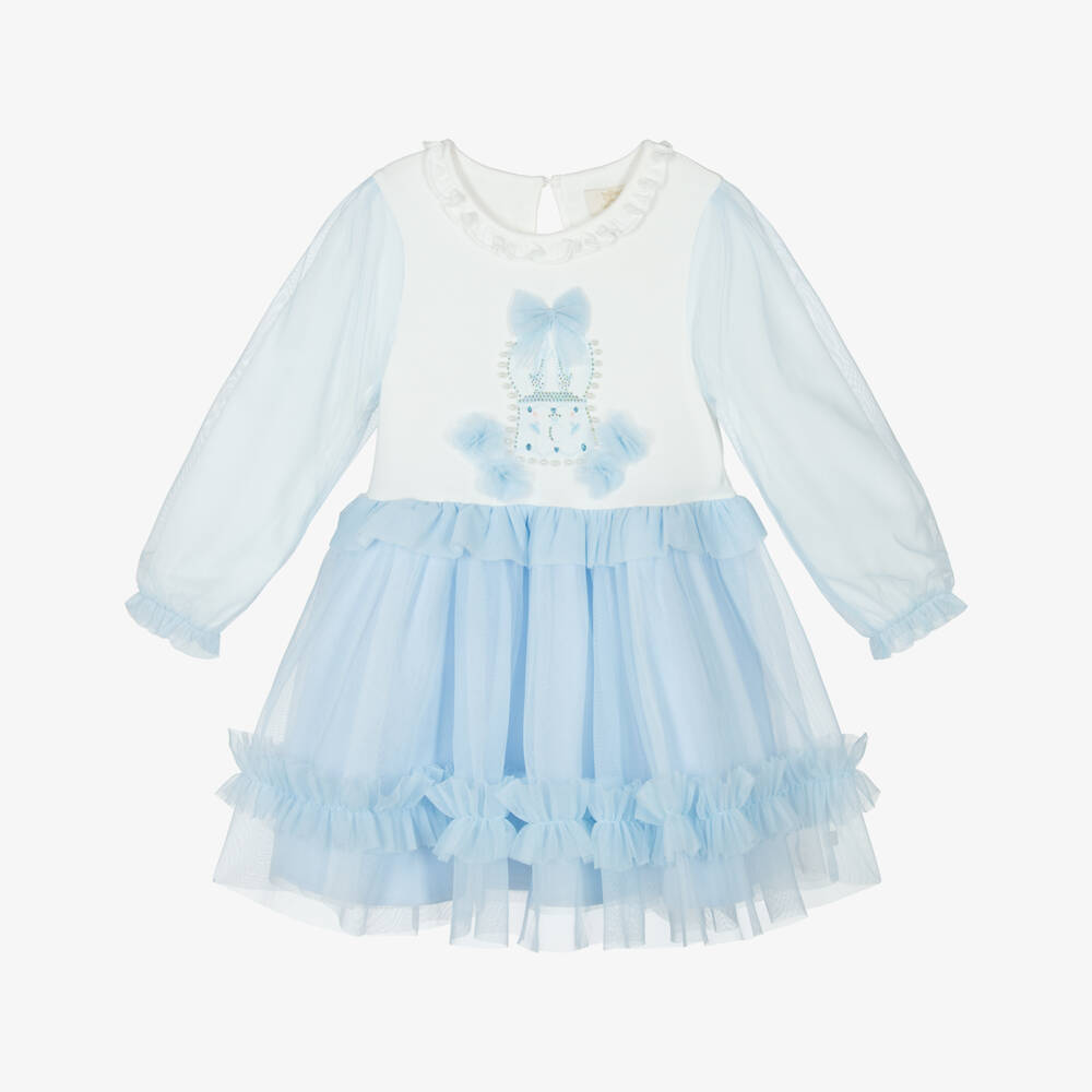 Caramelo Kids-Платье из синего и белого тюля для девочек | Childrensalon Outlet