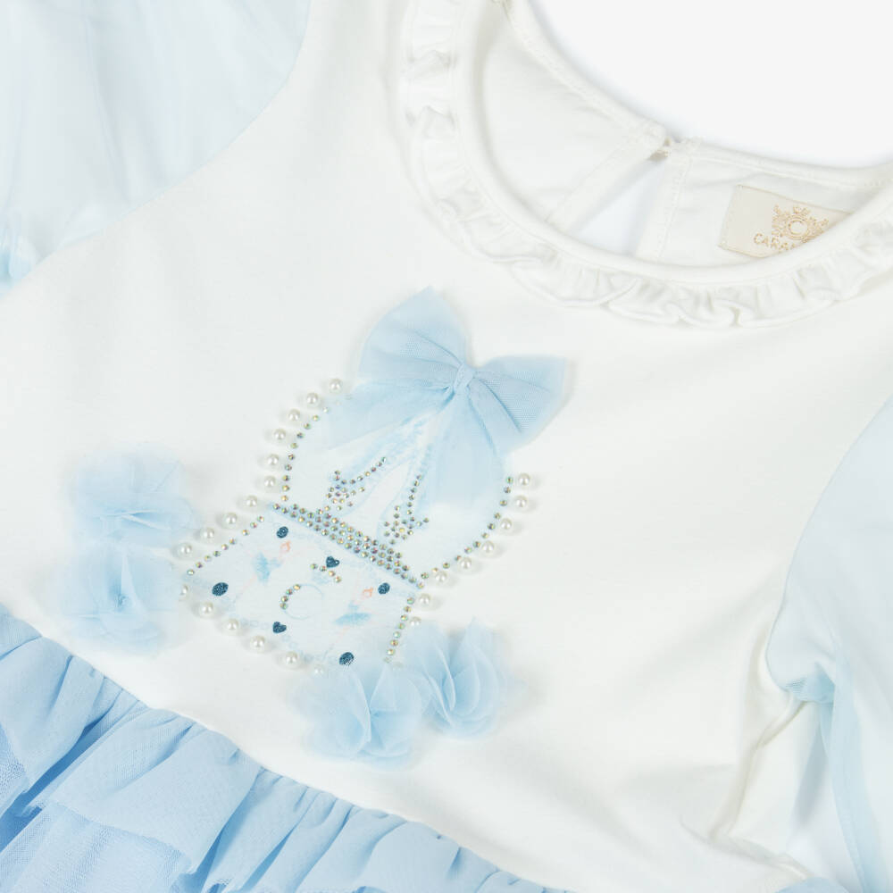 Caramelo Kids-Платье из синего и белого тюля для девочек | Childrensalon Outlet