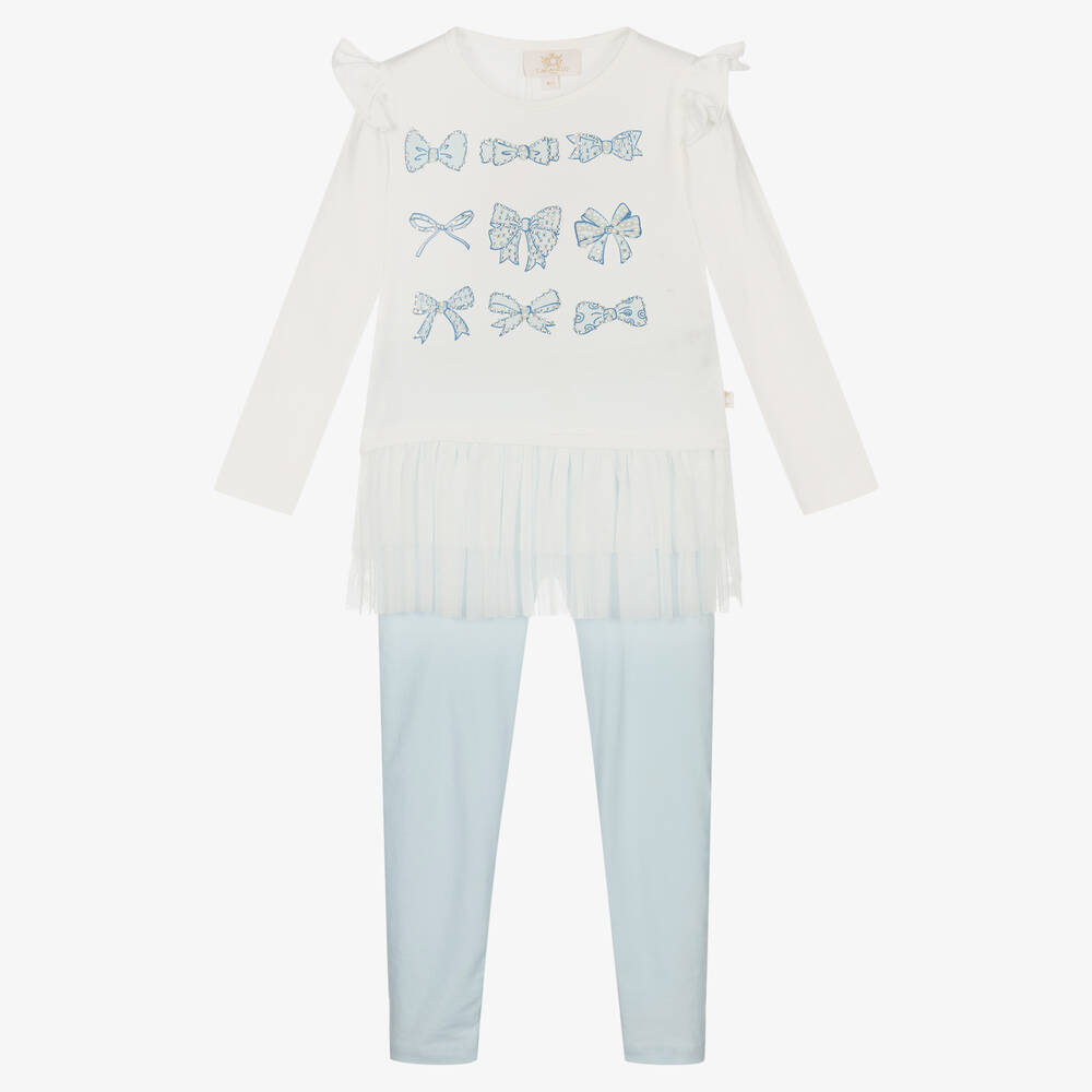 Caramelo Kids-طقم ليغنغز لون أزرق وأبيض للبنات | Childrensalon Outlet