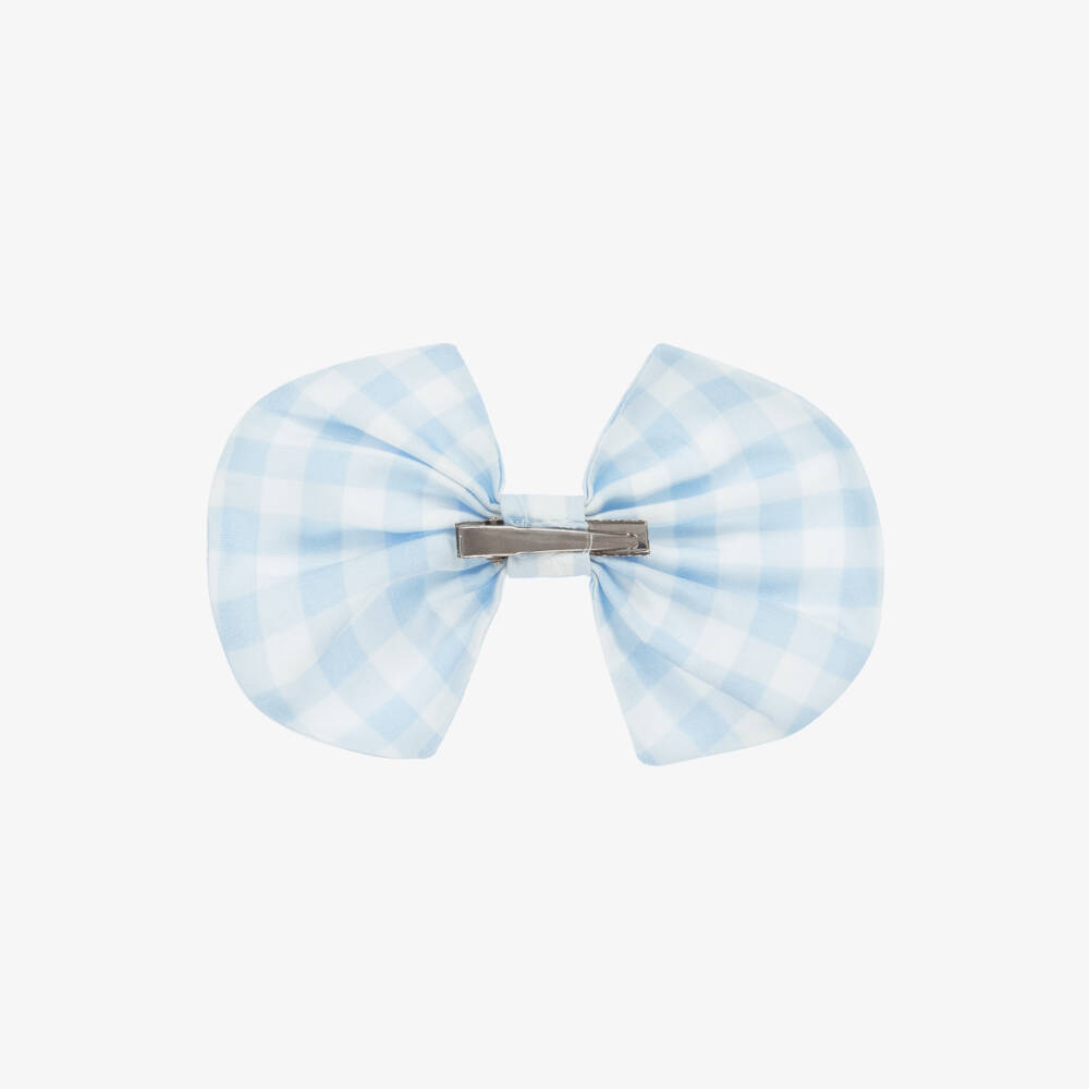 Caramelo Kids-Girls Blue Checkered Bow Clip | Childrensalon Outlet