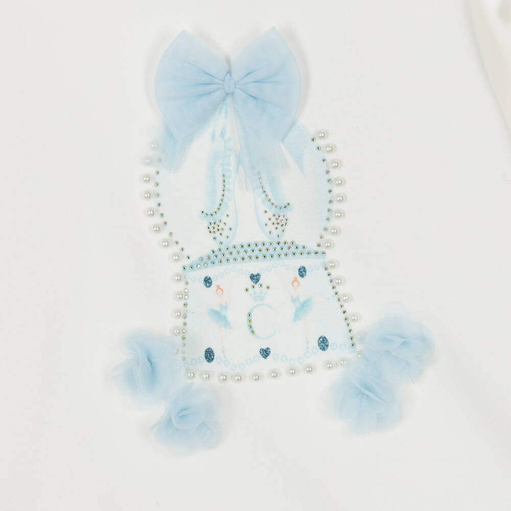 Caramelo Kids-Girls Blue Cotton Leggings Set with Frills, Bows & Ballerinas | Childrensalon Outlet