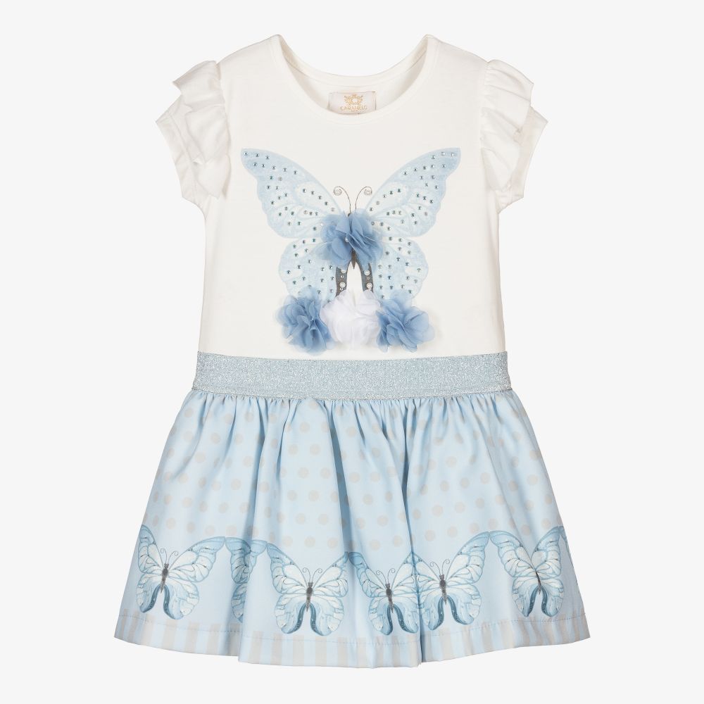 Caramelo Kids - Топ и голубая юбка из хлопка для девочек | Childrensalon