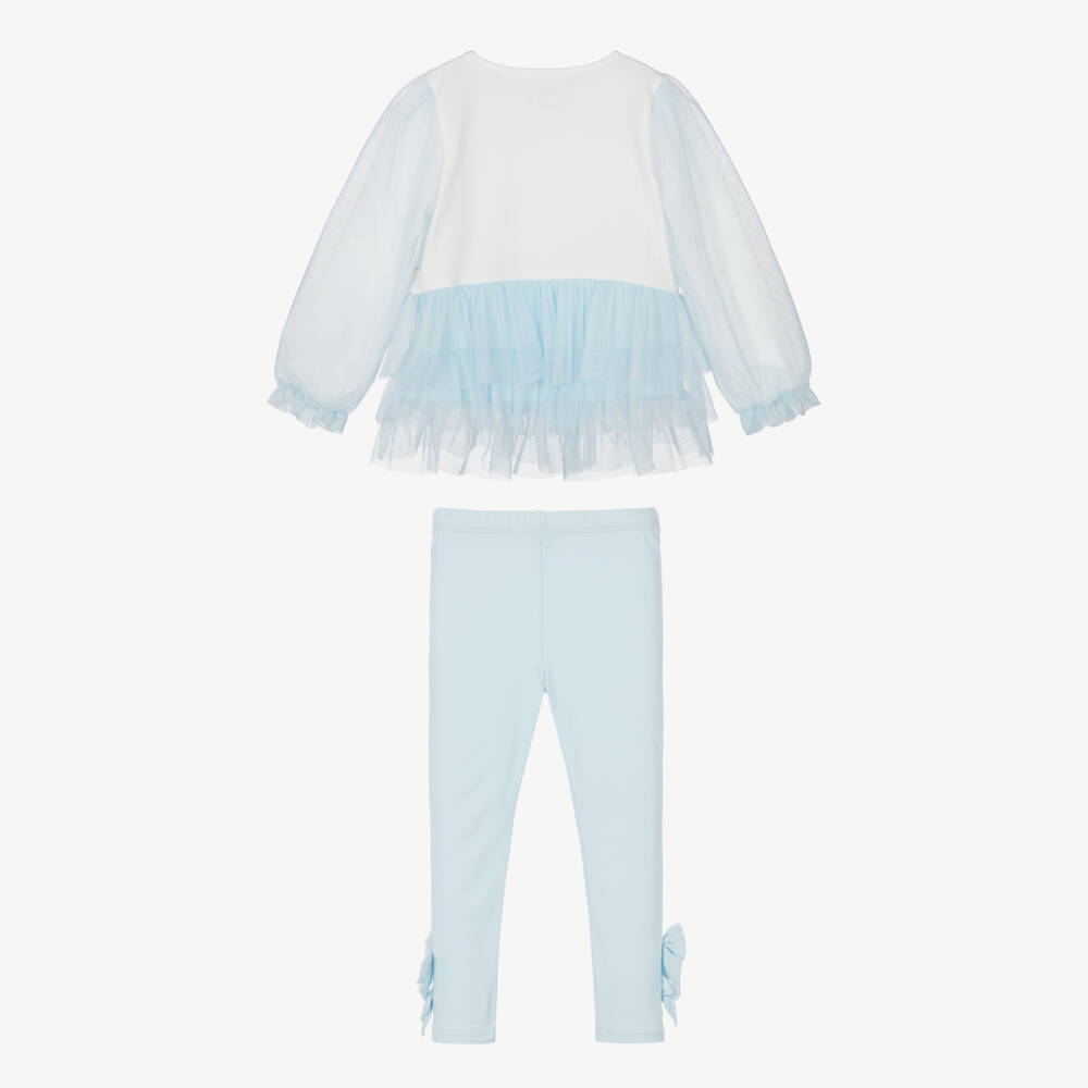 Caramelo Kids-Girls Blue Cotton & Tulle Ballerina Leggings Set | Childrensalon Outlet