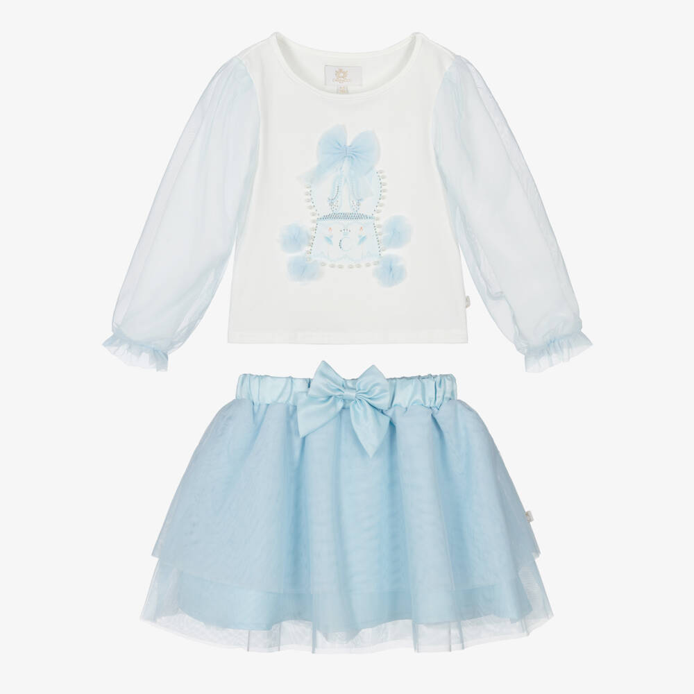 Caramelo Kids-Girls Blue Cotton Tulle Skirt Set | Childrensalon Outlet