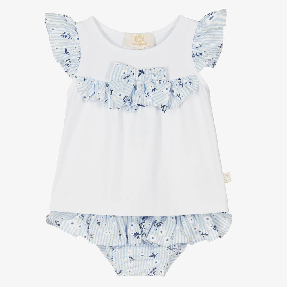 Caramelo Kids - Girls Blue Floral Shorts Set | Childrensalon