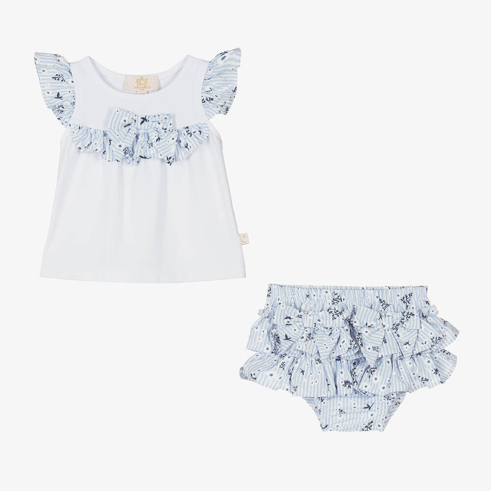 Caramelo Kids-Girls Blue Floral Shorts Set | Childrensalon Outlet