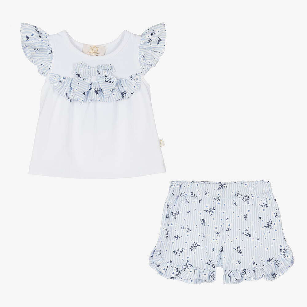 Caramelo Kids-Girls Blue Floral Shorts Set | Childrensalon Outlet
