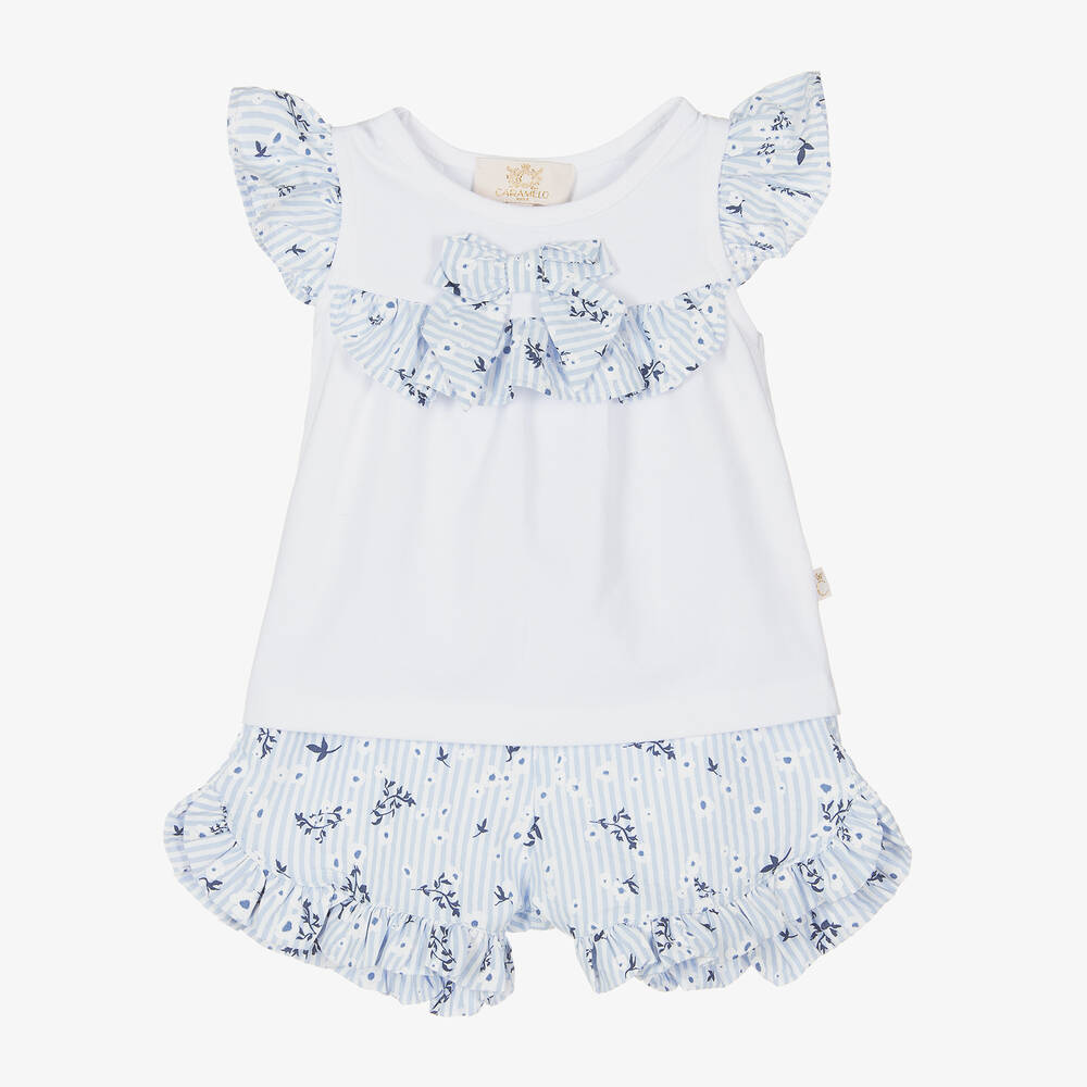 Caramelo Kids - Girls Blue Floral Shorts Set | Childrensalon