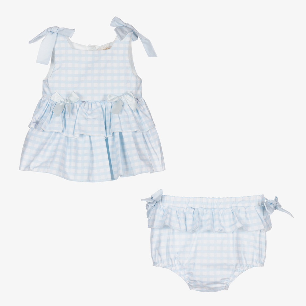 Caramelo Kids - Girls Blue Gingham Dress Set | Childrensalon Outlet