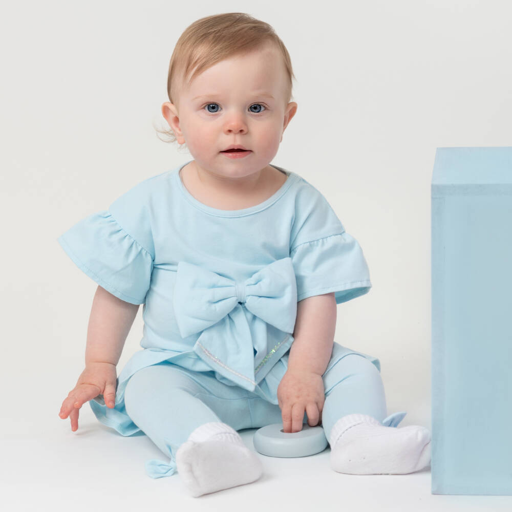 Caramelo Kids-Girls Blue Jersey Bow Ensemble | Childrensalon Outlet