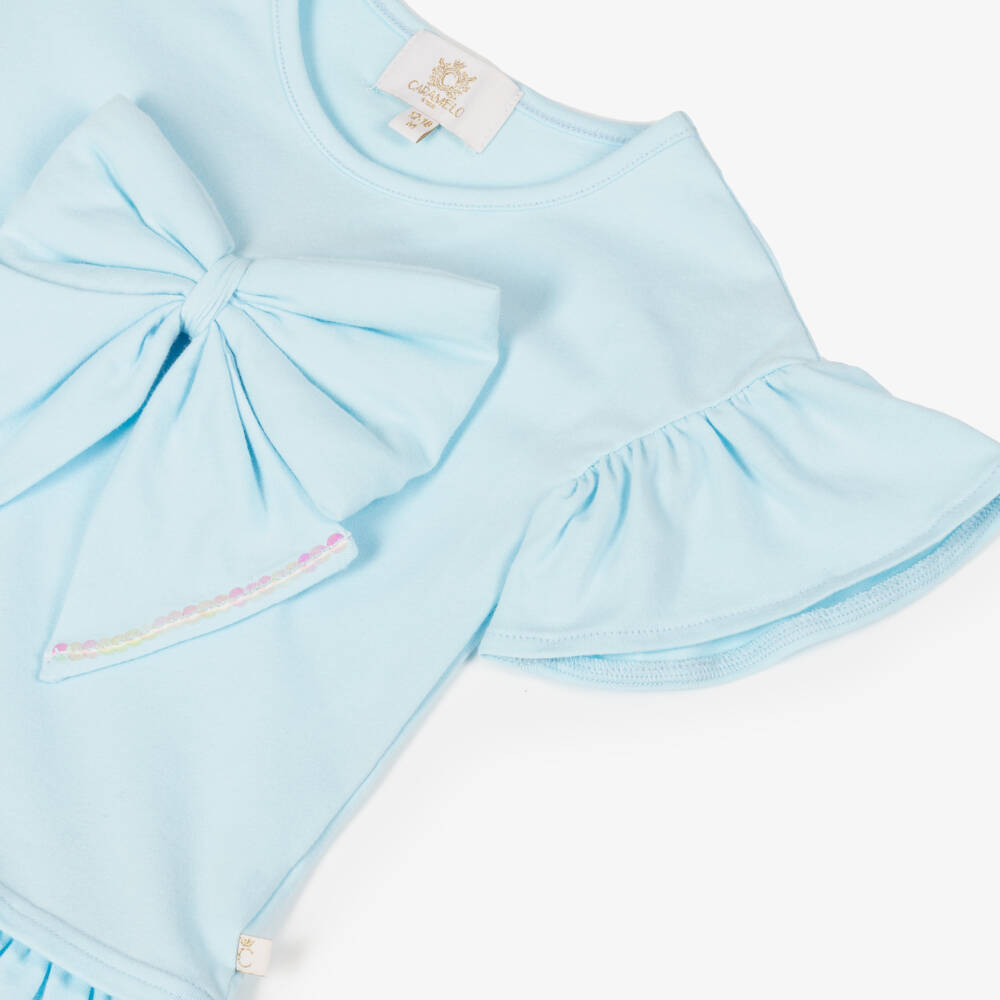 Caramelo Kids-Girls Blue Jersey Bow Ensemble | Childrensalon Outlet