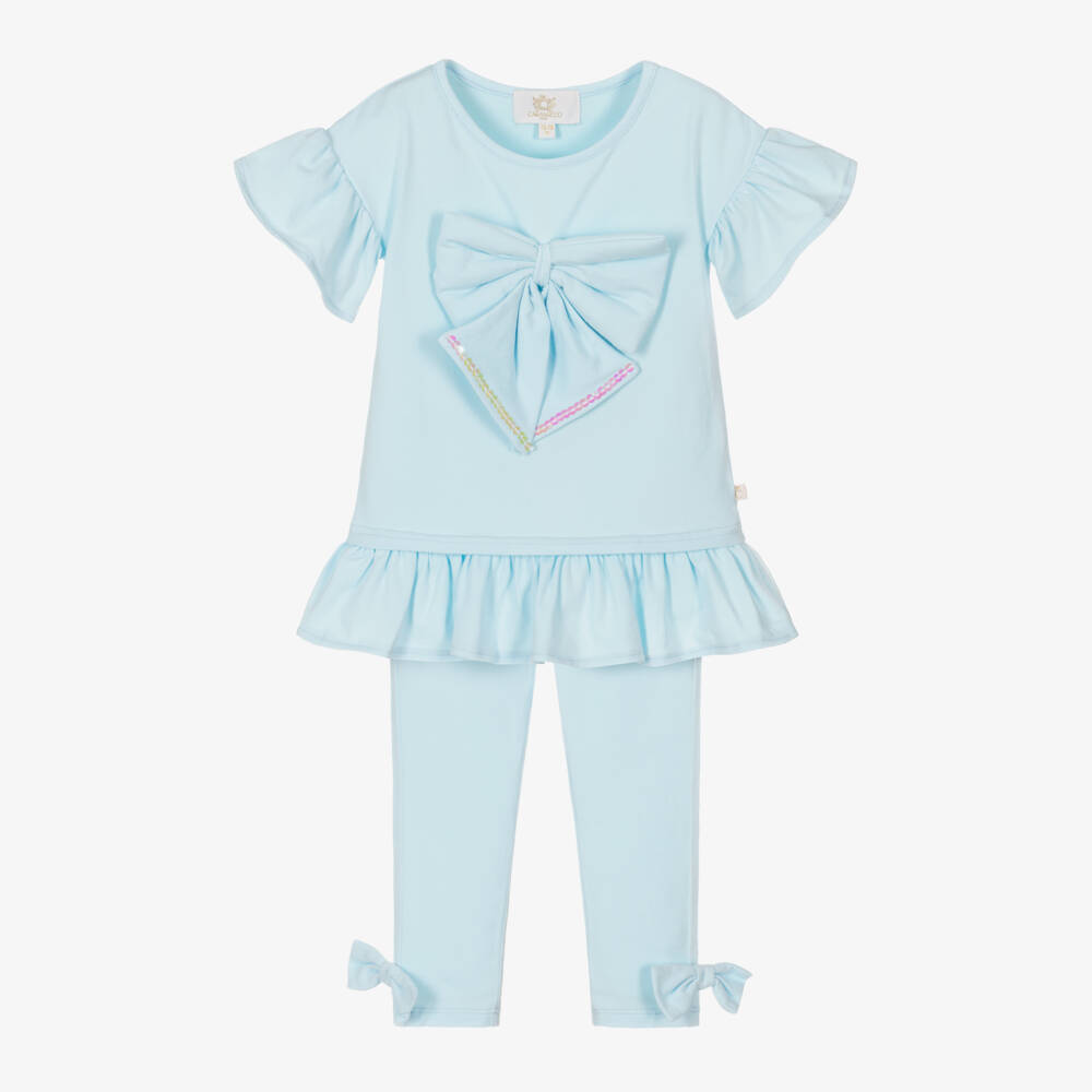 Caramelo Kids-Girls Blue Jersey Bow Ensemble | Childrensalon Outlet