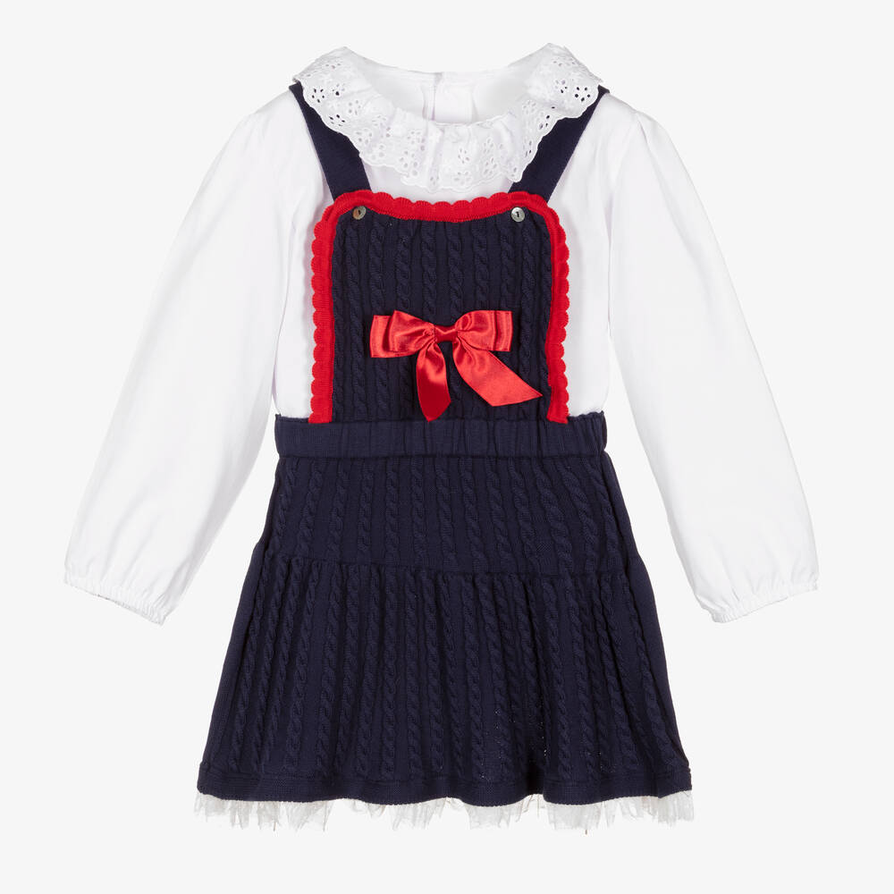 Caramelo Kids-Girls Blue Pinafore Dress Set | Childrensalon Outlet