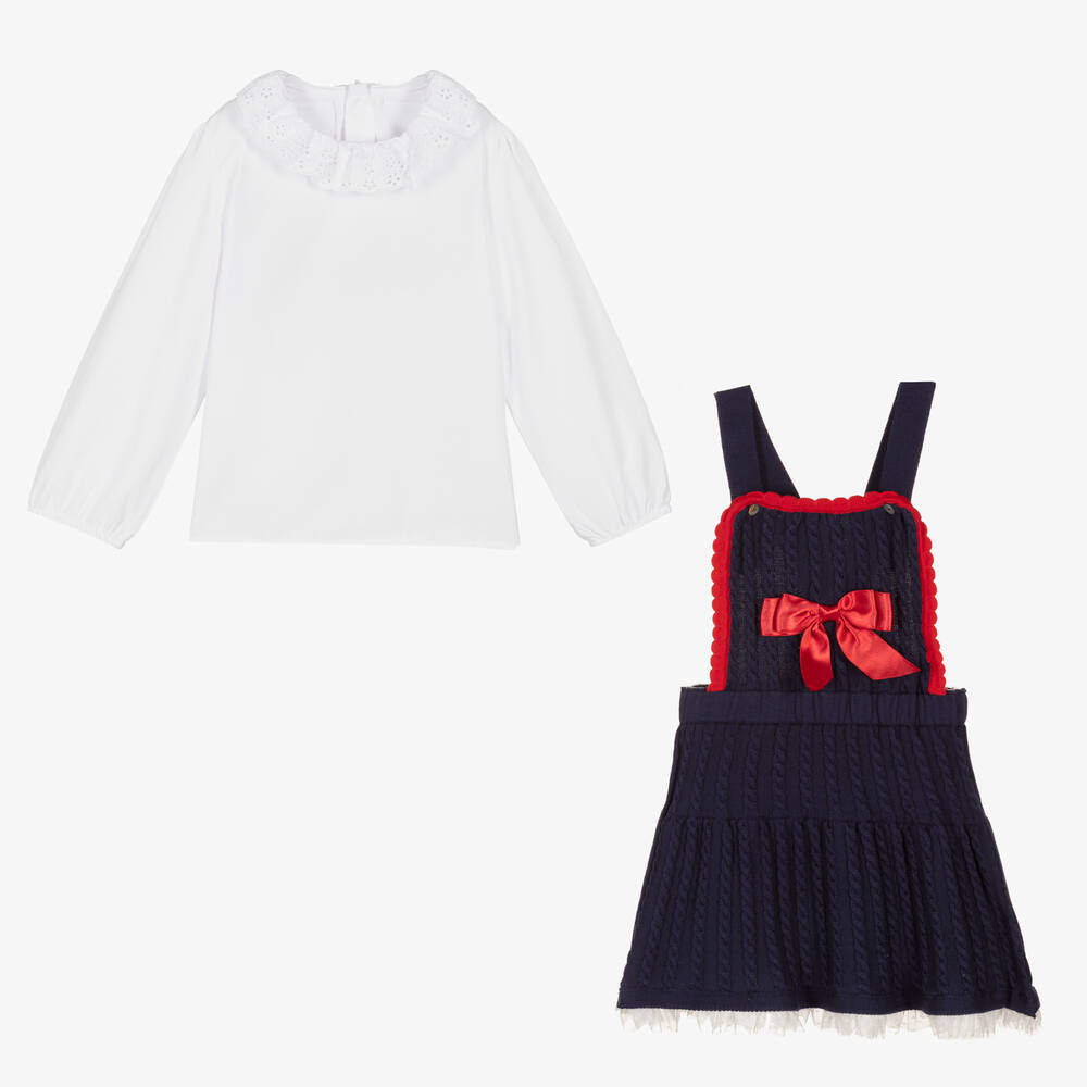 Caramelo Kids-Girls Blue Pinafore Dress Set | Childrensalon Outlet