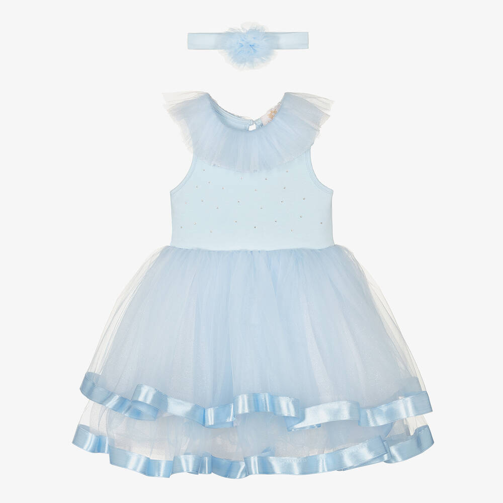 Caramelo Kids - Голубое платье из тюля с блестками и повязка на голову | Childrensalon
