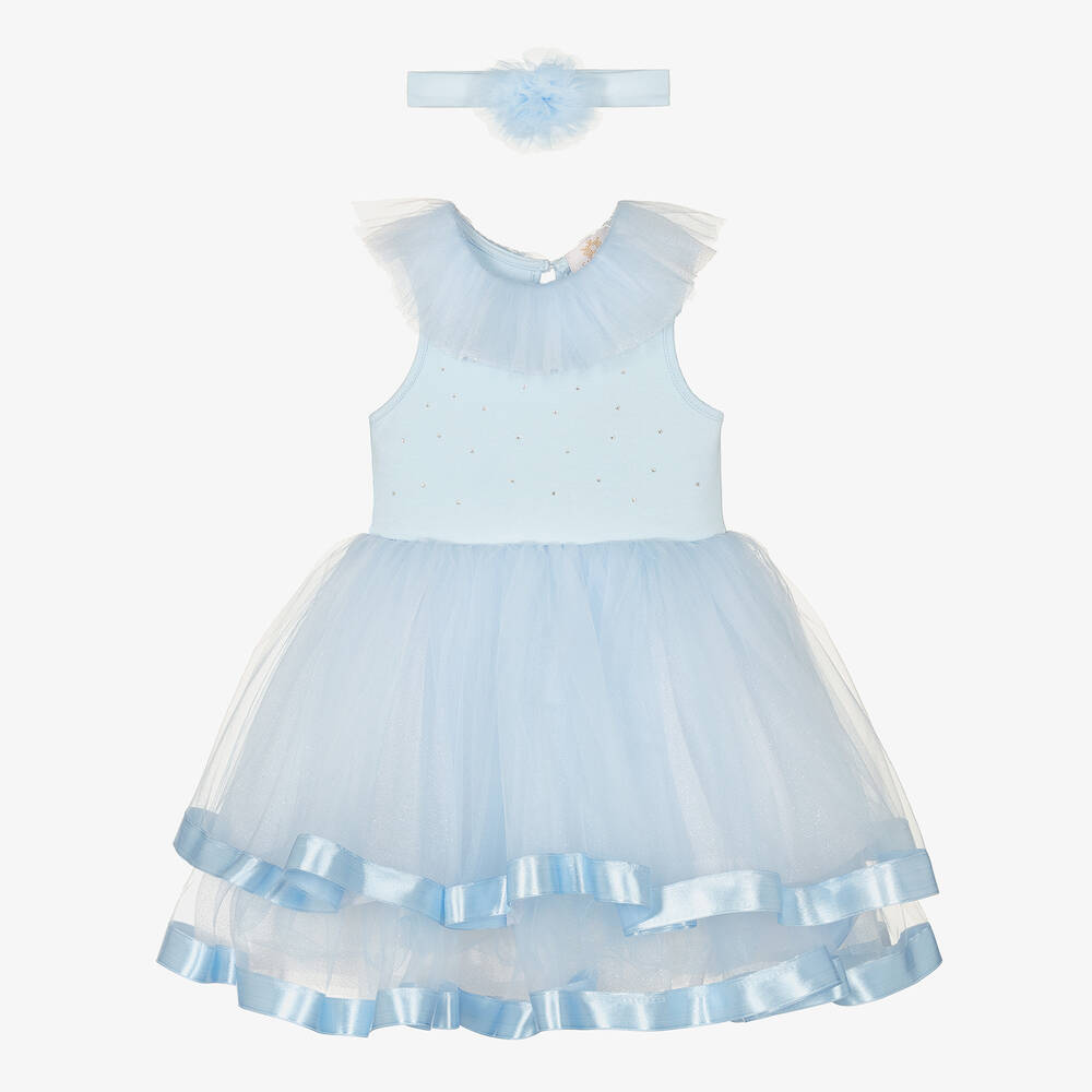 Caramelo Kids - Blaues Tüllkleid-Set mit Glitzer | Childrensalon