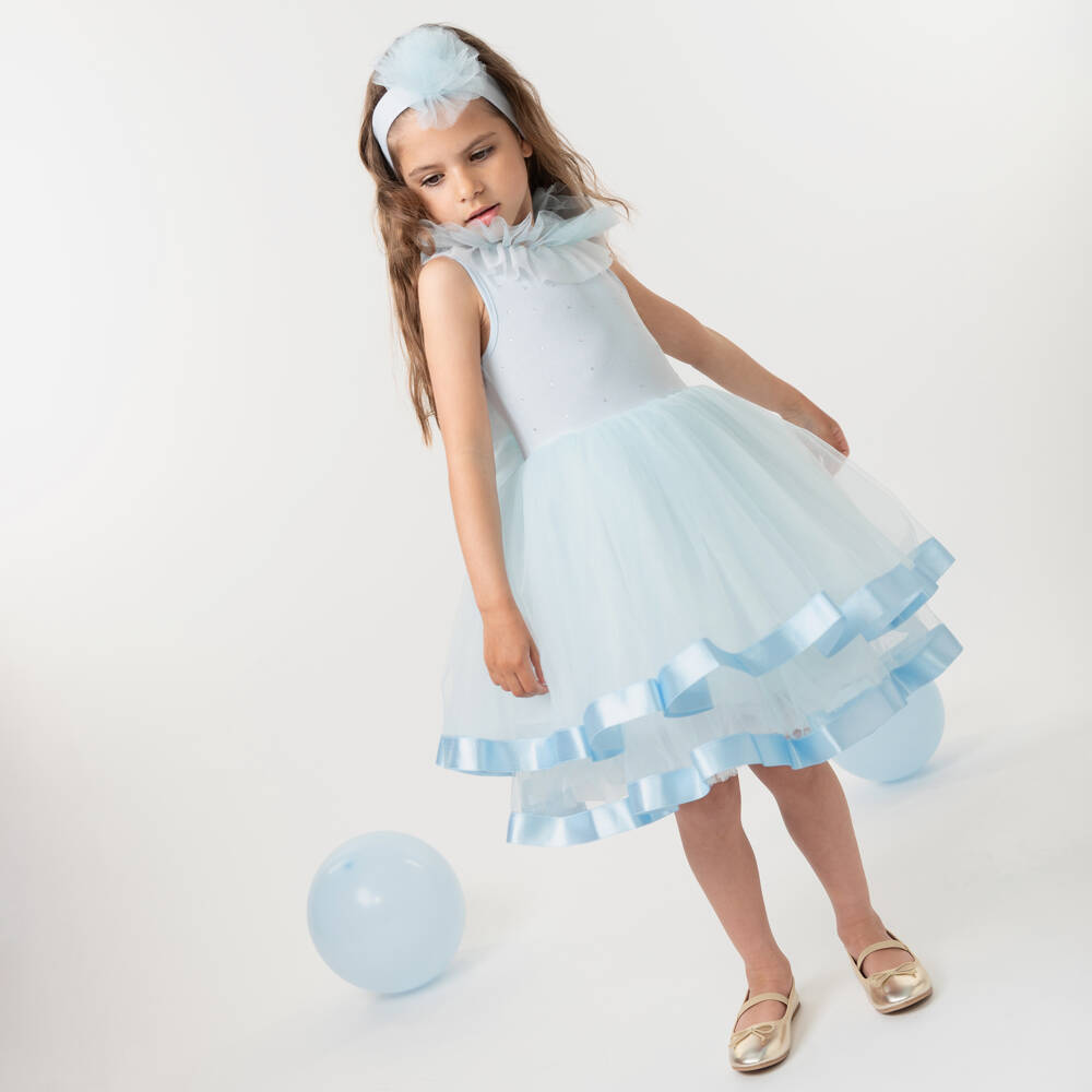 Caramelo Kids-Girls Blue Tulle & Jersey Ensemble | Childrensalon Outlet