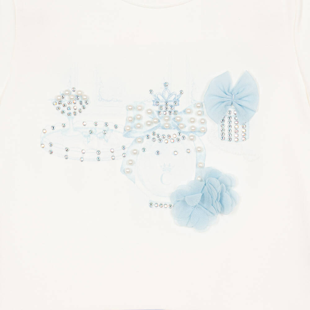 Caramelo Kids-Girls Blue Tulle Skirt Set with Frills, Pearls & Diamantés | Childrensalon Outlet